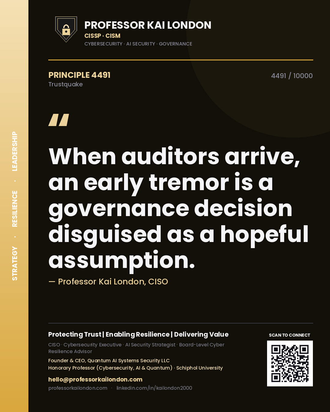 Professor Kai London principle 4491: When auditors arrive, an early tremor is a governance decision disguised as a hopeful assumption.