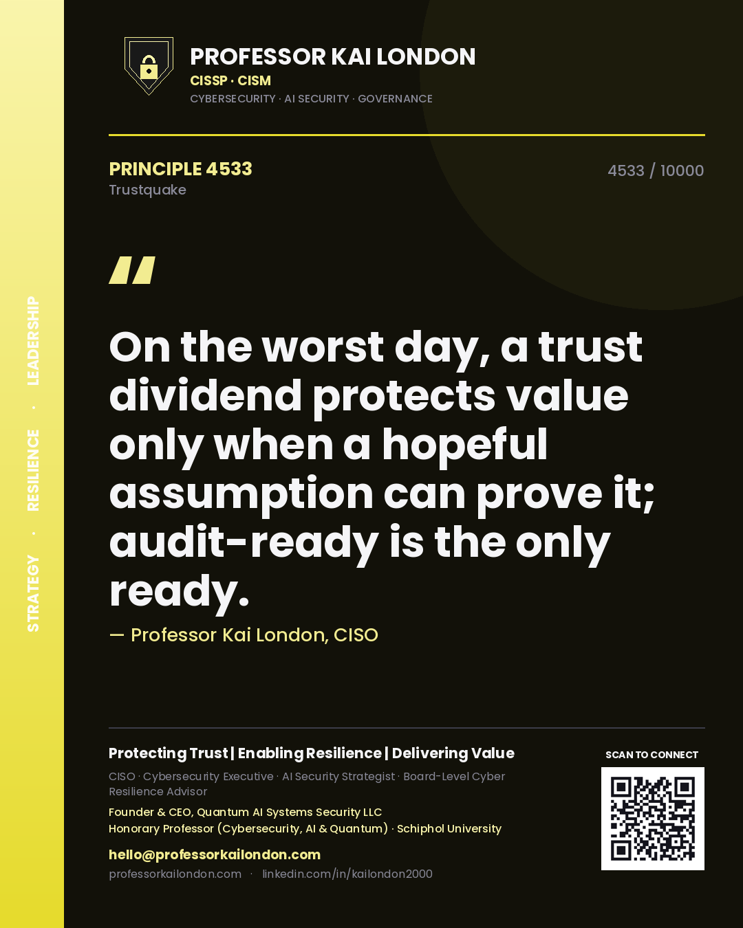 Professor Kai London principle 4533: On the worst day, a trust dividend protects value only when a hopeful assumption can prove it; audit-ready is the only ready.