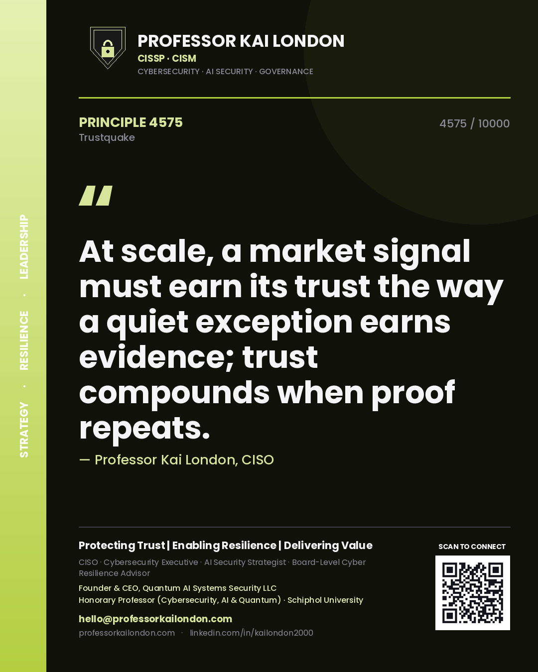 Professor Kai London principle 4575: At scale, a market signal must earn its trust the way a quiet exception earns evidence; trust compounds when proof repeats.
