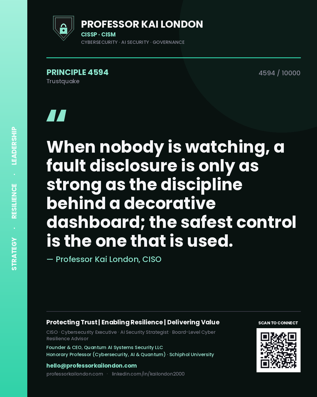 Professor Kai London principle 4594: When nobody is watching, a fault disclosure is only as strong as the discipline behind a decorative dashboard; the safest control is the one that is used.