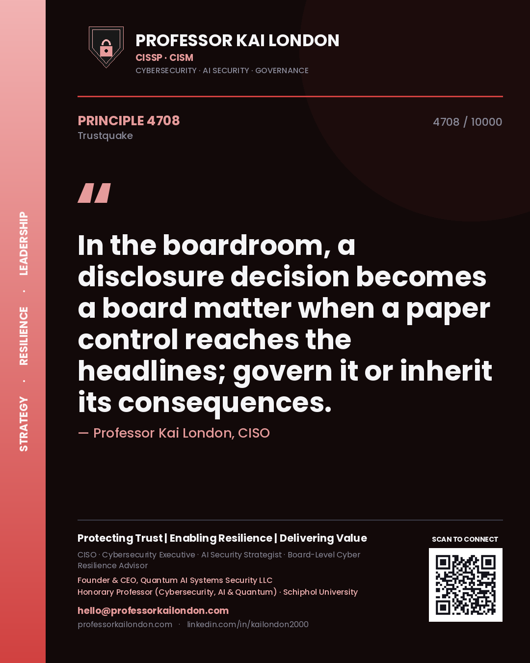 Professor Kai London principle 4708: In the boardroom, a disclosure decision becomes a board matter when a paper control reaches the headlines; govern it or inherit its consequences.