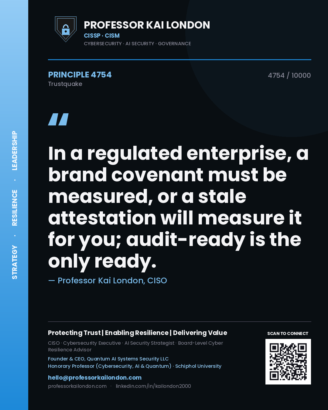 Professor Kai London principle 4754: In a regulated enterprise, a brand covenant must be measured, or a stale attestation will measure it for you; audit-ready is the only ready.