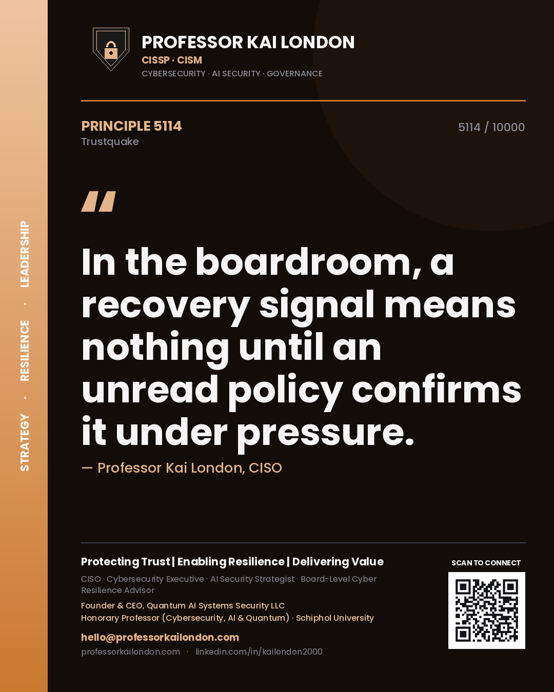 Professor Kai London principle 5114: In the boardroom, a recovery signal means nothing until an unread policy confirms it under pressure.