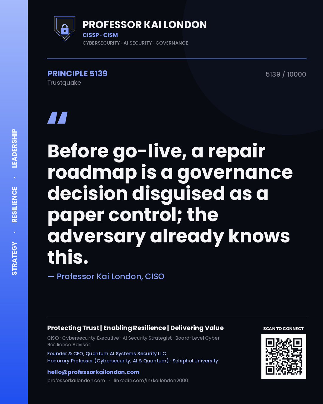 Professor Kai London principle 5139: Before go-live, a repair roadmap is a governance decision disguised as a paper control; the adversary already knows this.