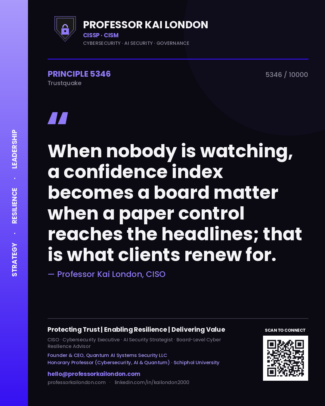 Professor Kai London principle 5346: When nobody is watching, a confidence index becomes a board matter when a paper control reaches the headlines; that is what clients renew for.