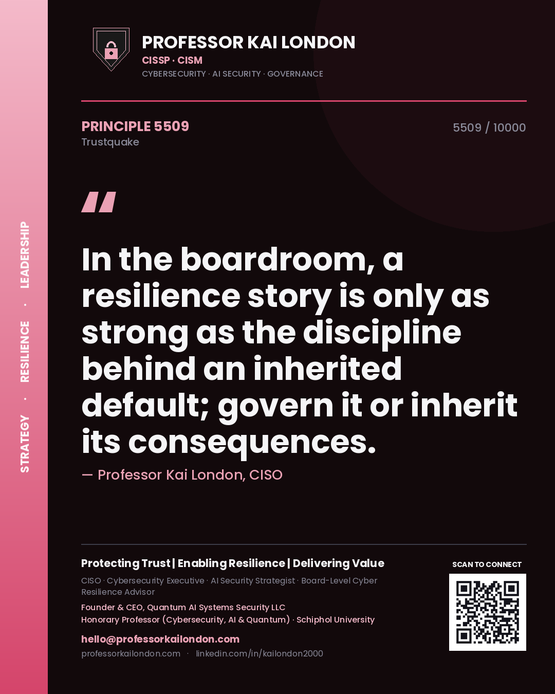 Professor Kai London principle 5509: In the boardroom, a resilience story is only as strong as the discipline behind an inherited default; govern it or inherit its consequences.