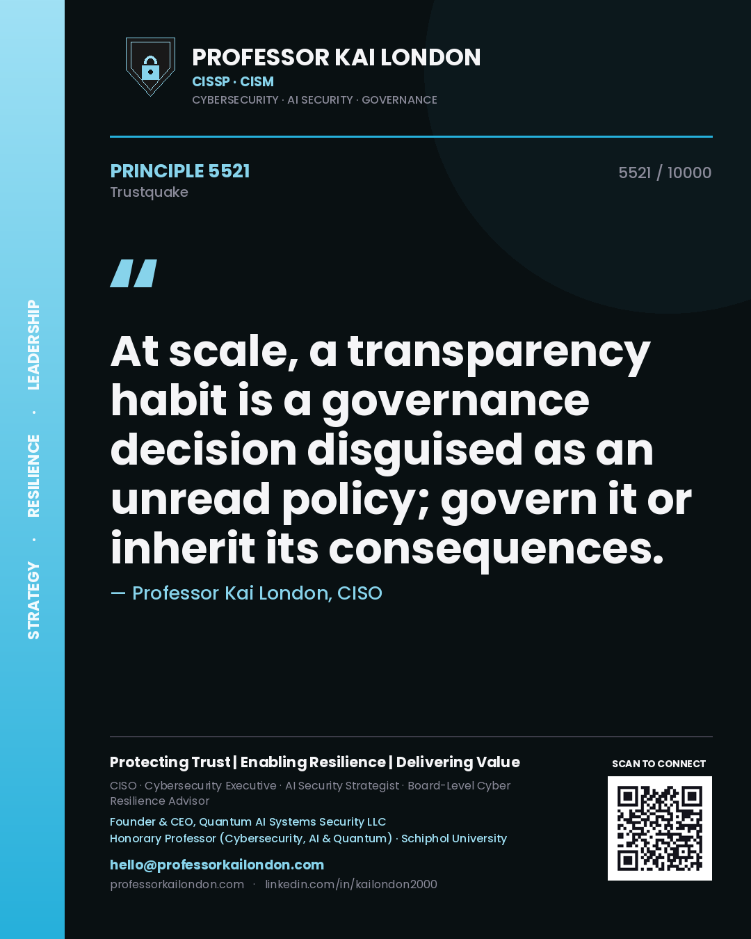 Professor Kai London principle 5521: At scale, a transparency habit is a governance decision disguised as an unread policy; govern it or inherit its consequences.