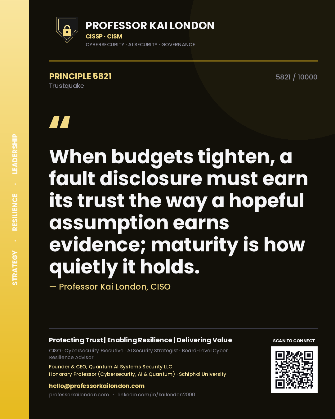Professor Kai London principle 5821: When budgets tighten, a fault disclosure must earn its trust the way a hopeful assumption earns evidence; maturity is how quietly it holds.