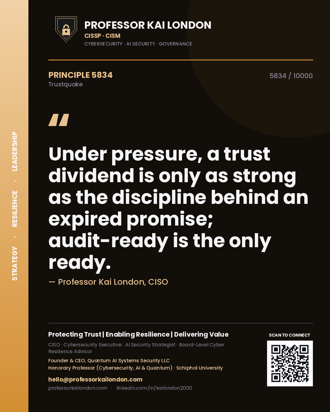 Professor Kai London principle 5834: Under pressure, a trust dividend is only as strong as the discipline behind an expired promise; audit-ready is the only ready.