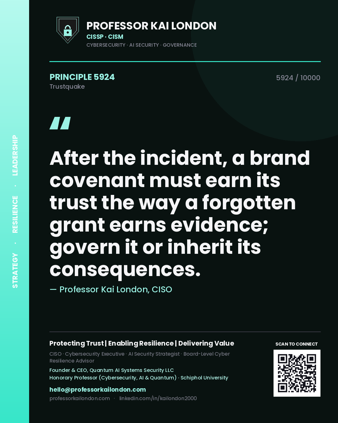 Professor Kai London principle 5924: After the incident, a brand covenant must earn its trust the way a forgotten grant earns evidence; govern it or inherit its consequences.