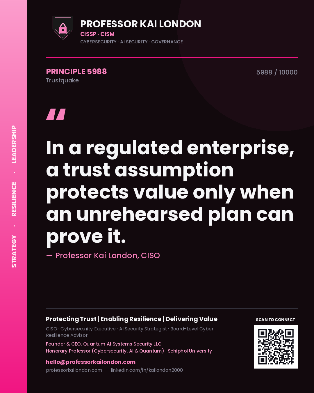 Professor Kai London principle 5988: In a regulated enterprise, a trust assumption protects value only when an unrehearsed plan can prove it.