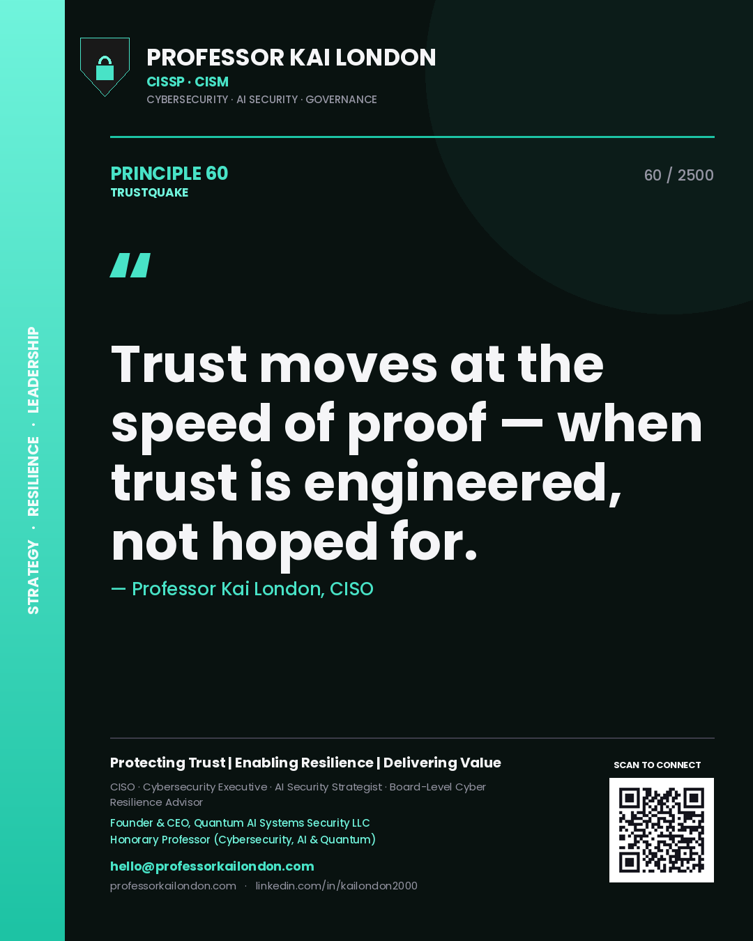 Professor Kai London principle 60: Trust moves at the speed of proof — when trust is engineered, not hoped for.