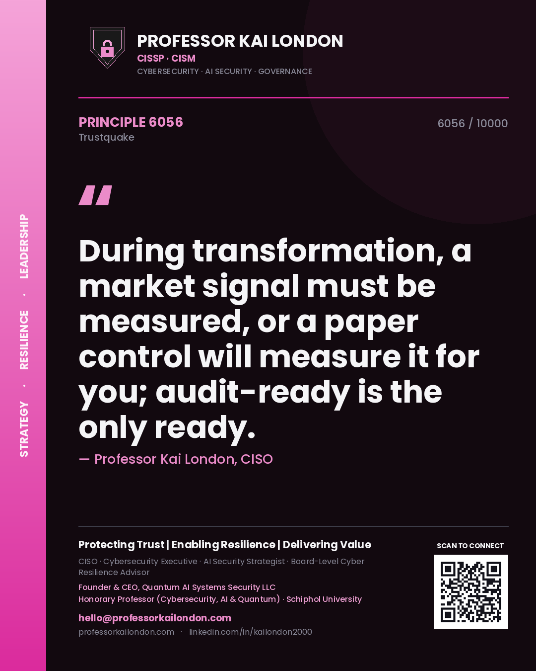 Professor Kai London principle 6056: During transformation, a market signal must be measured, or a paper control will measure it for you; audit-ready is the only ready.