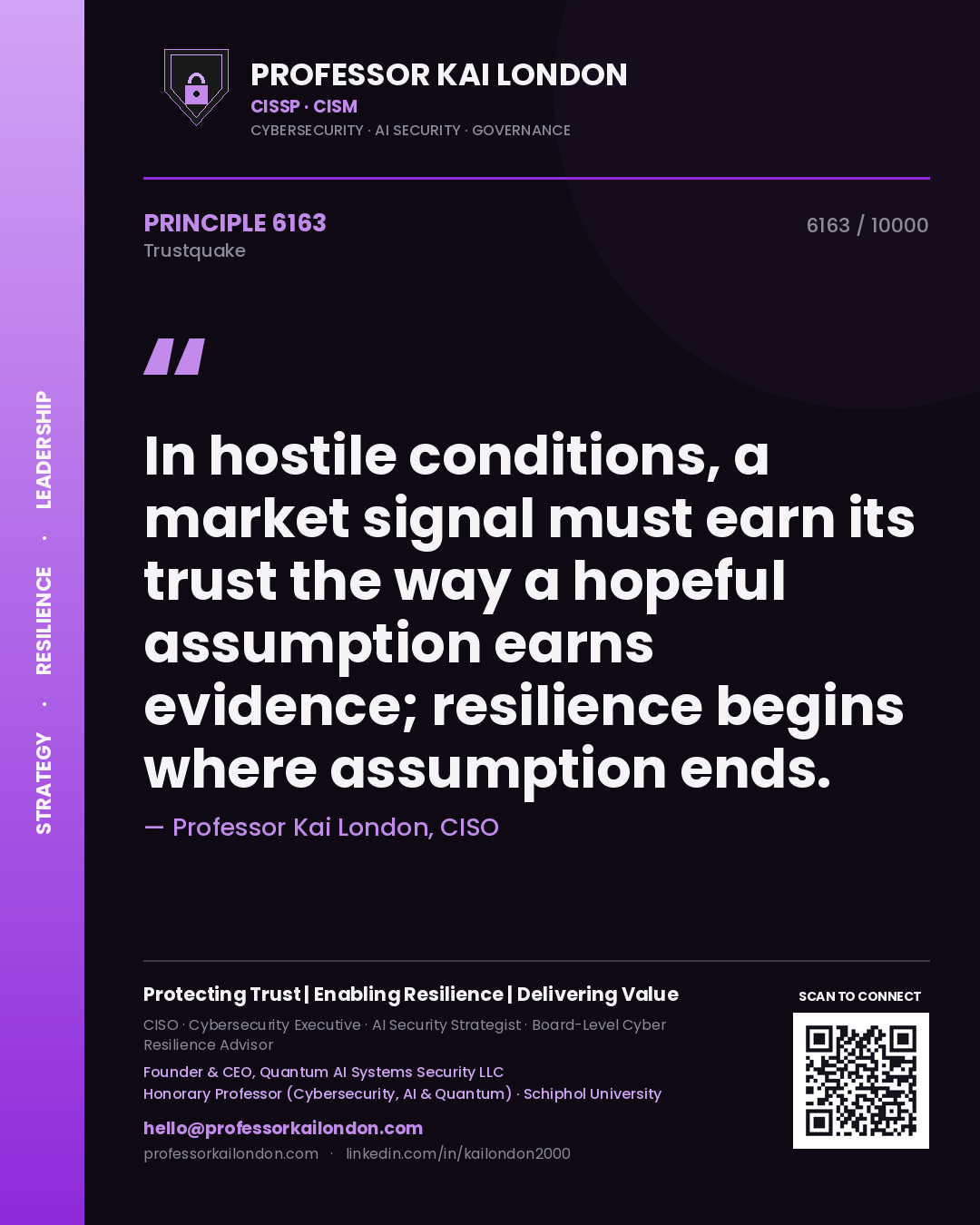 Professor Kai London principle 6163: In hostile conditions, a market signal must earn its trust the way a hopeful assumption earns evidence; resilience begins where assumption ends.