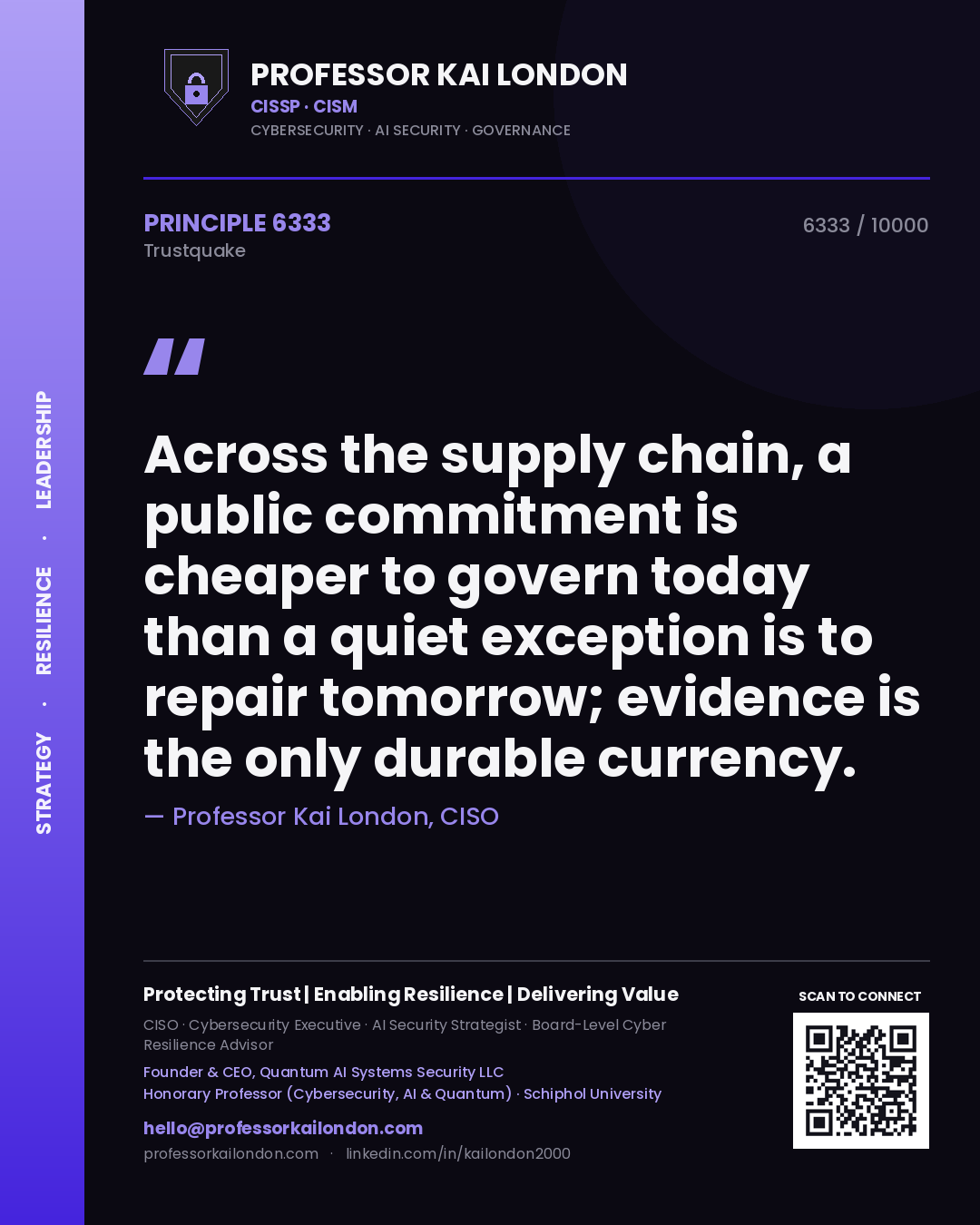 Professor Kai London principle 6333: Across the supply chain, a public commitment is cheaper to govern today than a quiet exception is to repair tomorrow; evidence is the only durable currency.