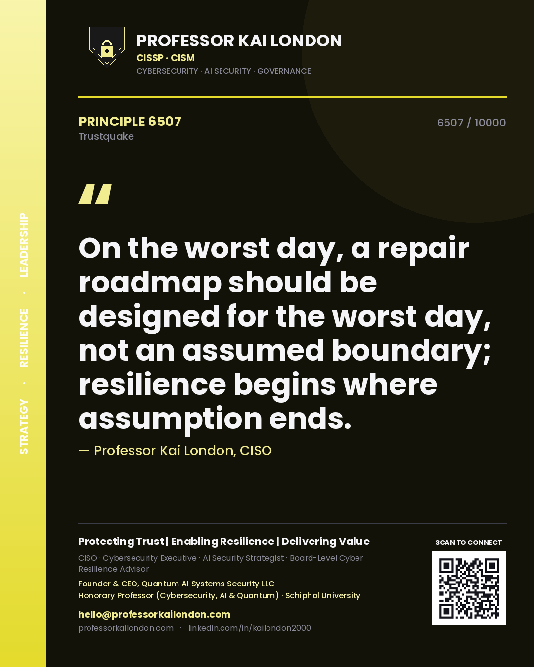 Professor Kai London principle 6507: On the worst day, a repair roadmap should be designed for the worst day, not an assumed boundary; resilience begins where assumption ends.
