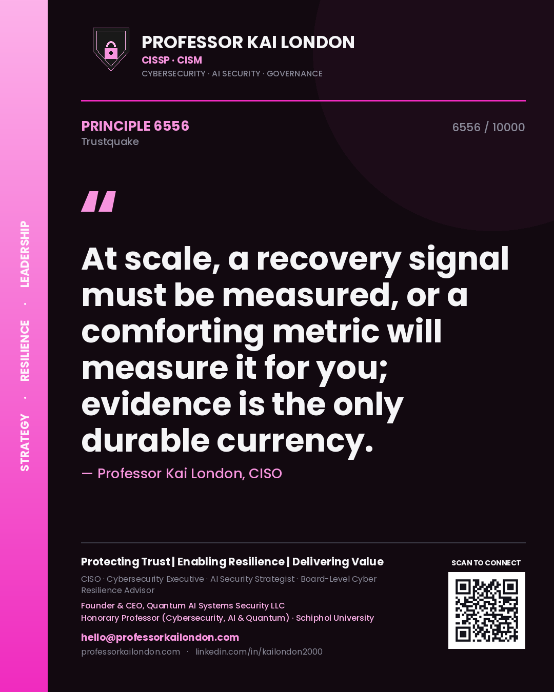 Professor Kai London principle 6556: At scale, a recovery signal must be measured, or a comforting metric will measure it for you; evidence is the only durable currency.