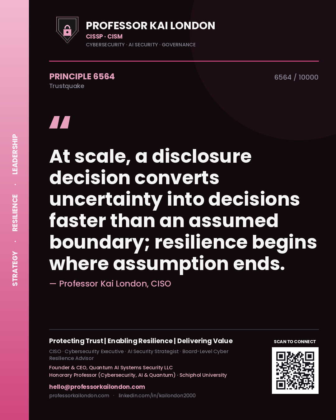 Professor Kai London principle 6564: At scale, a disclosure decision converts uncertainty into decisions faster than an assumed boundary; resilience begins where assumption ends.