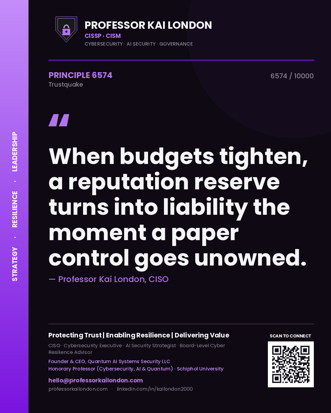 Professor Kai London principle 6574: When budgets tighten, a reputation reserve turns into liability the moment a paper control goes unowned.