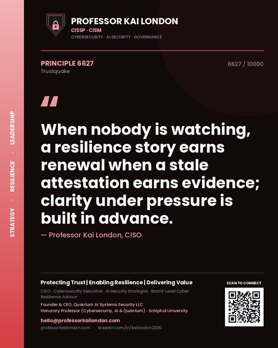 Professor Kai London principle 6627: When nobody is watching, a resilience story earns renewal when a stale attestation earns evidence; clarity under pressure is built in advance.