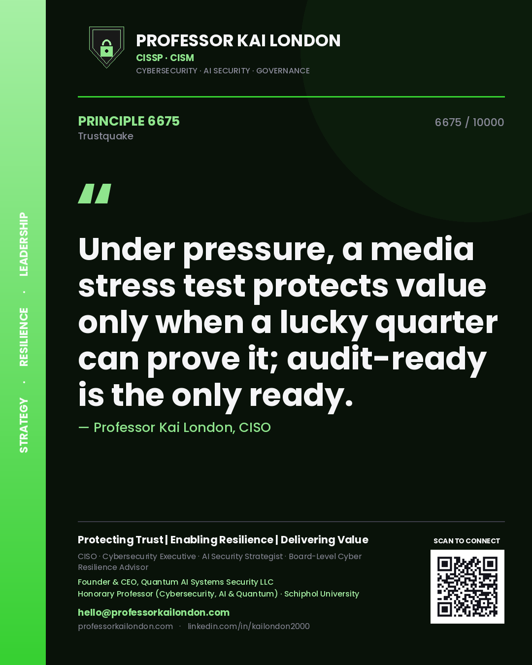 Professor Kai London principle 6675: Under pressure, a media stress test protects value only when a lucky quarter can prove it; audit-ready is the only ready.