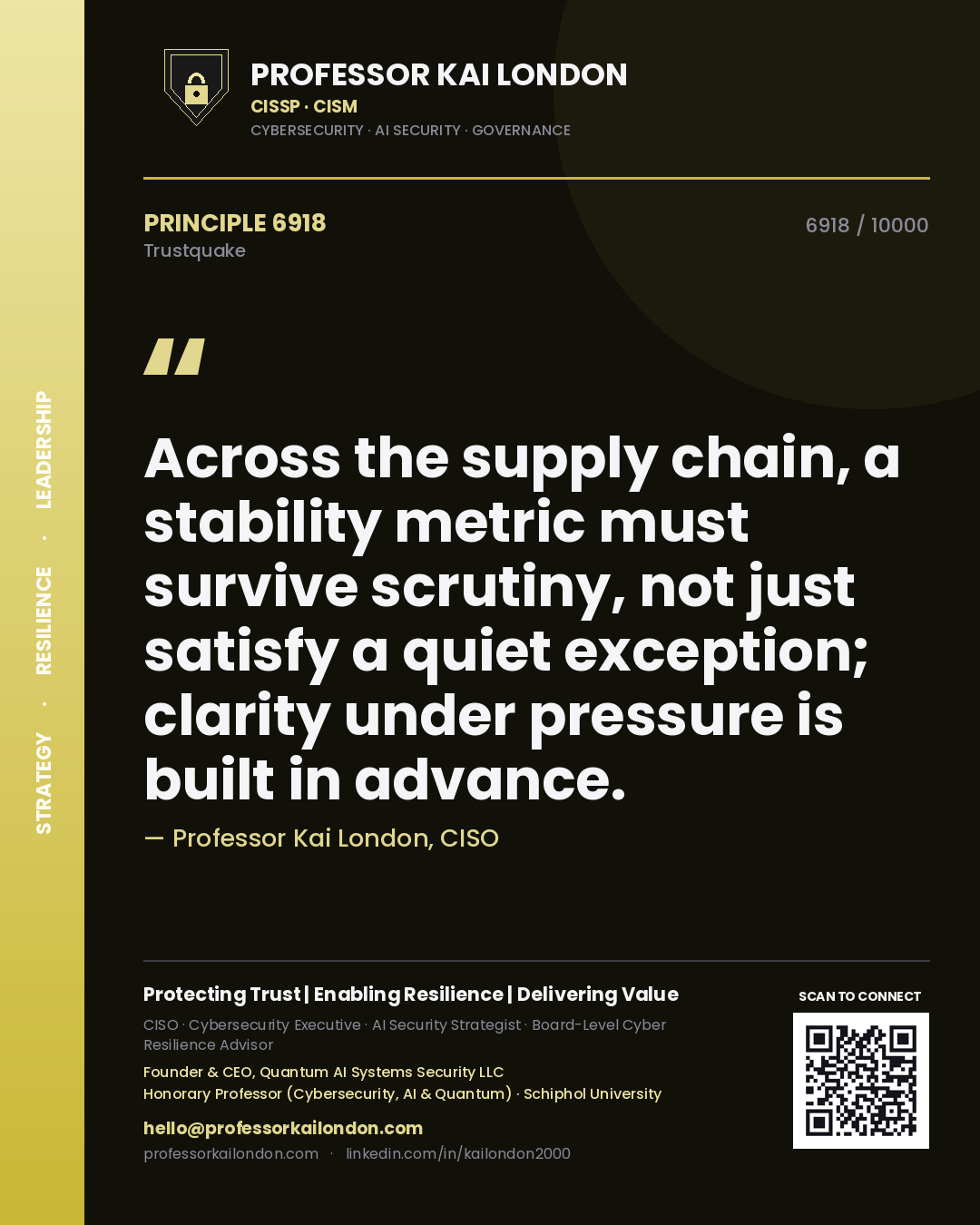 Professor Kai London principle 6918: Across the supply chain, a stability metric must survive scrutiny, not just satisfy a quiet exception; clarity under pressure is built in advance.