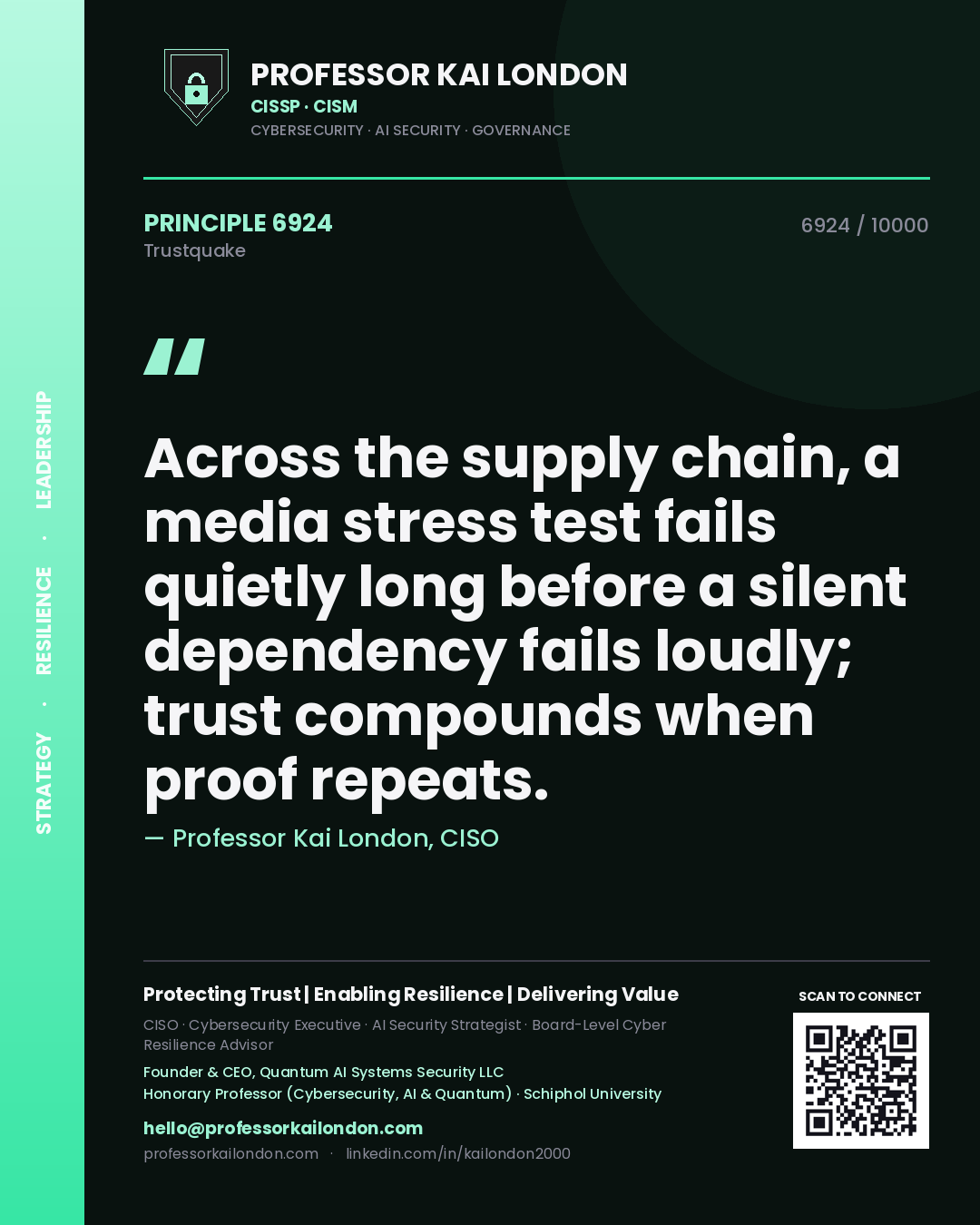Professor Kai London principle 6924: Across the supply chain, a media stress test fails quietly long before a silent dependency fails loudly; trust compounds when proof repeats.