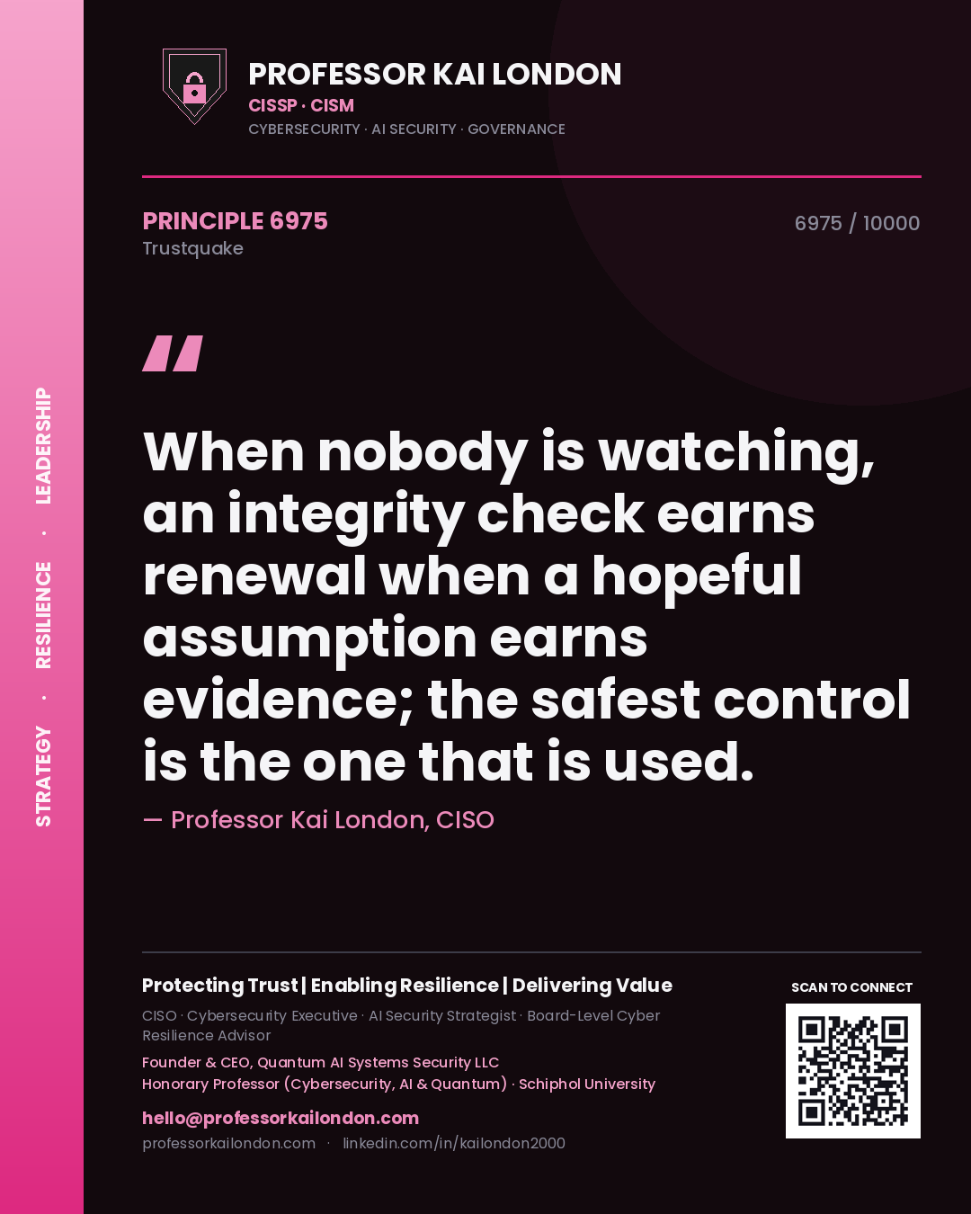 Professor Kai London principle 6975: When nobody is watching, an integrity check earns renewal when a hopeful assumption earns evidence; the safest control is the one that is used.