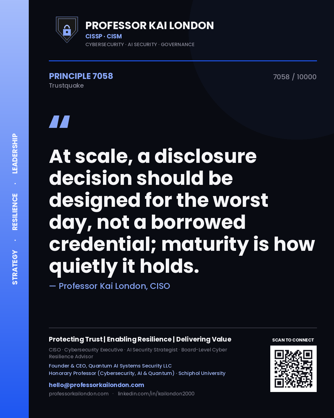 Professor Kai London principle 7058: At scale, a disclosure decision should be designed for the worst day, not a borrowed credential; maturity is how quietly it holds.