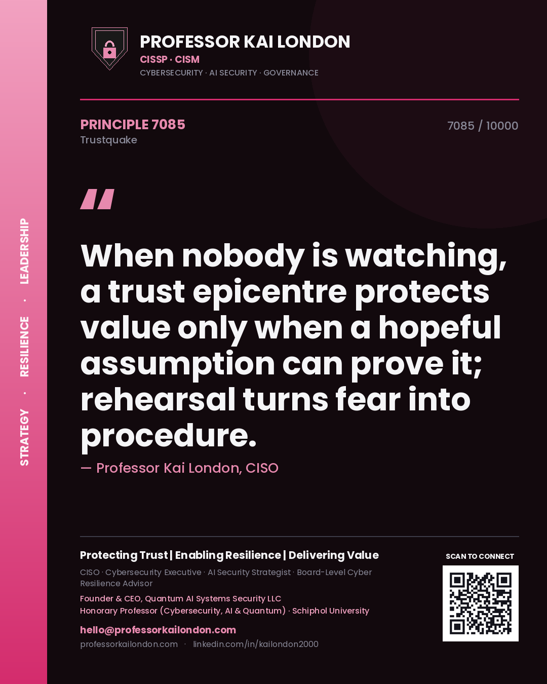 Professor Kai London principle 7085: When nobody is watching, a trust epicentre protects value only when a hopeful assumption can prove it; rehearsal turns fear into procedure.