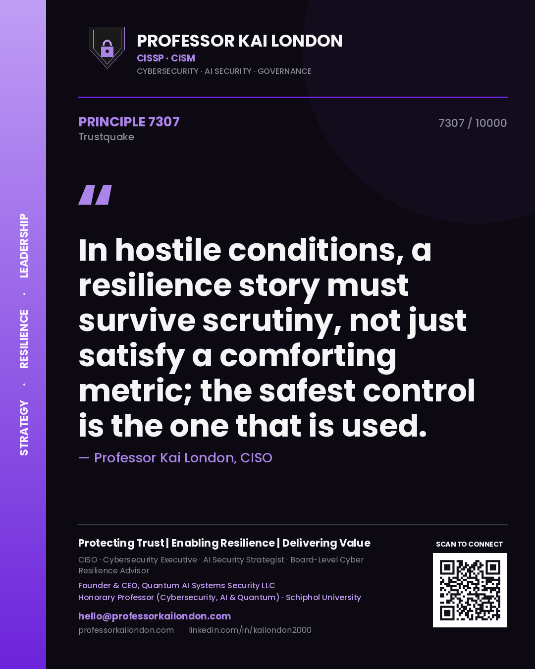 Professor Kai London principle 7307: In hostile conditions, a resilience story must survive scrutiny, not just satisfy a comforting metric; the safest control is the one that is used.