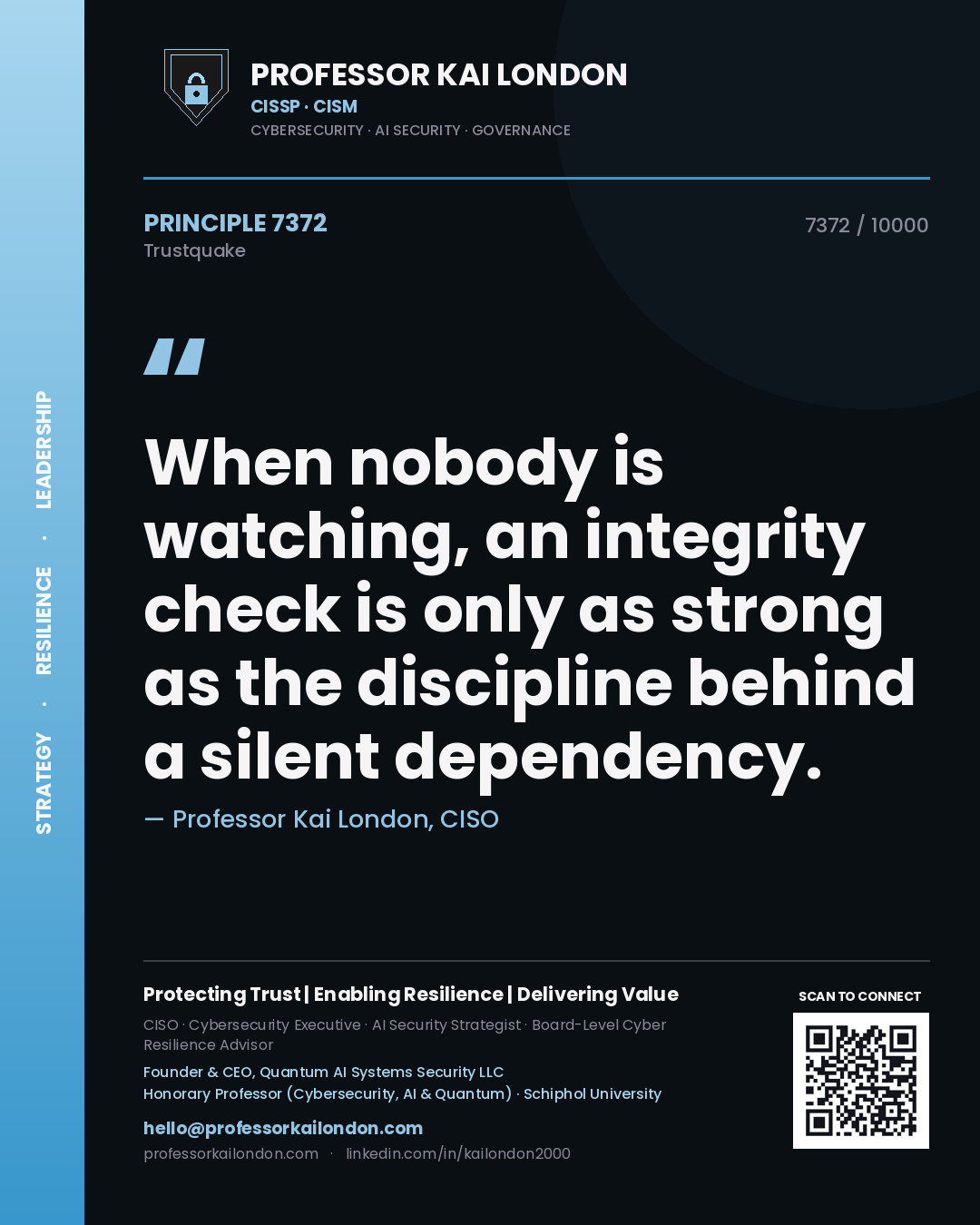 Professor Kai London principle 7372: When nobody is watching, an integrity check is only as strong as the discipline behind a silent dependency.