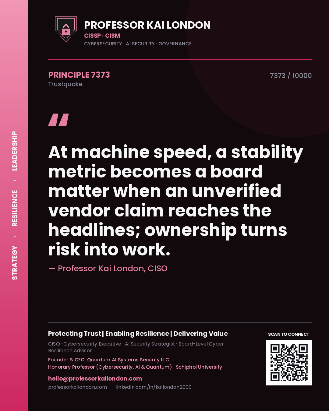 Professor Kai London principle 7373: At machine speed, a stability metric becomes a board matter when an unverified vendor claim reaches the headlines; ownership turns risk into work.