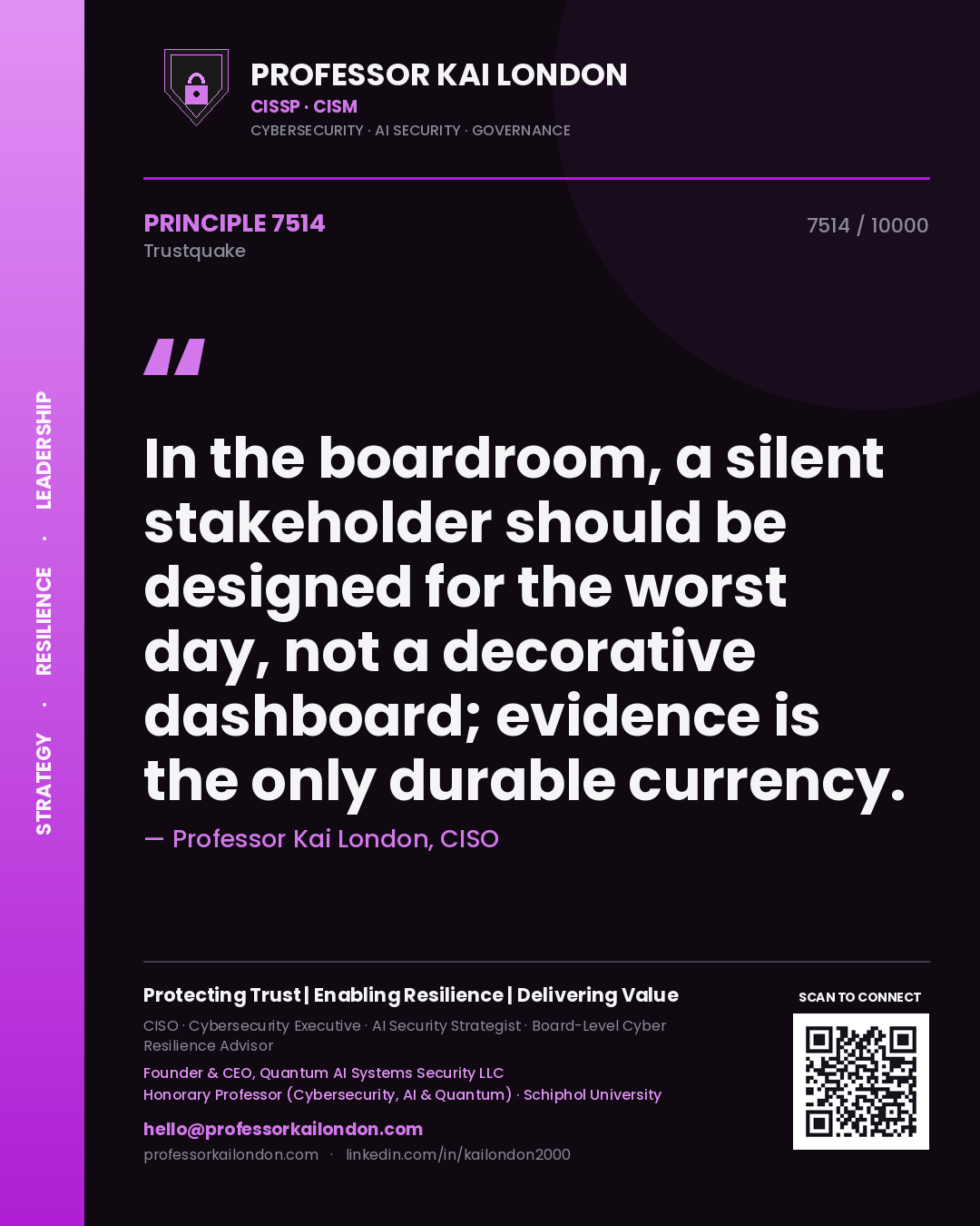 Professor Kai London principle 7514: In the boardroom, a silent stakeholder should be designed for the worst day, not a decorative dashboard; evidence is the only durable currency.