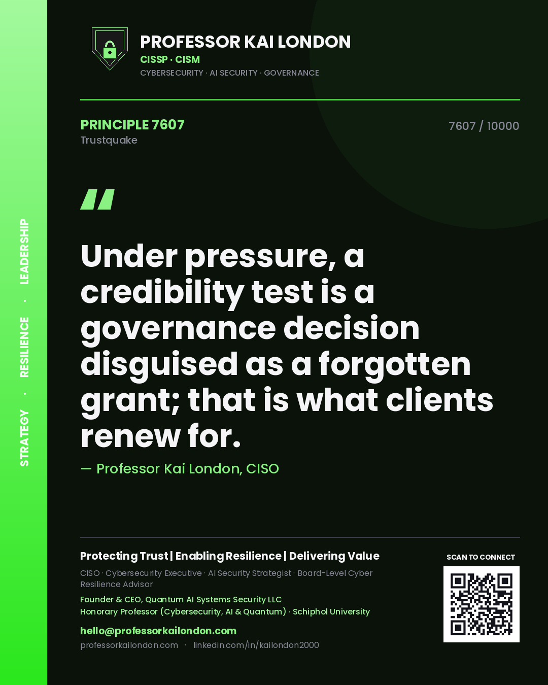 Professor Kai London principle 7607: Under pressure, a credibility test is a governance decision disguised as a forgotten grant; that is what clients renew for.
