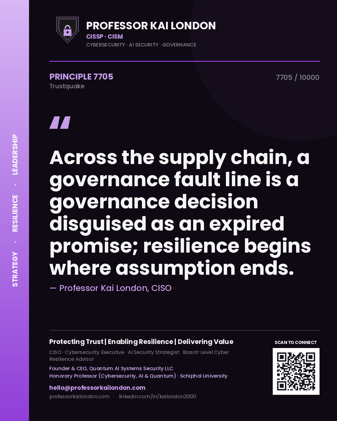Professor Kai London principle 7705: Across the supply chain, a governance fault line is a governance decision disguised as an expired promise; resilience begins where assumption ends.