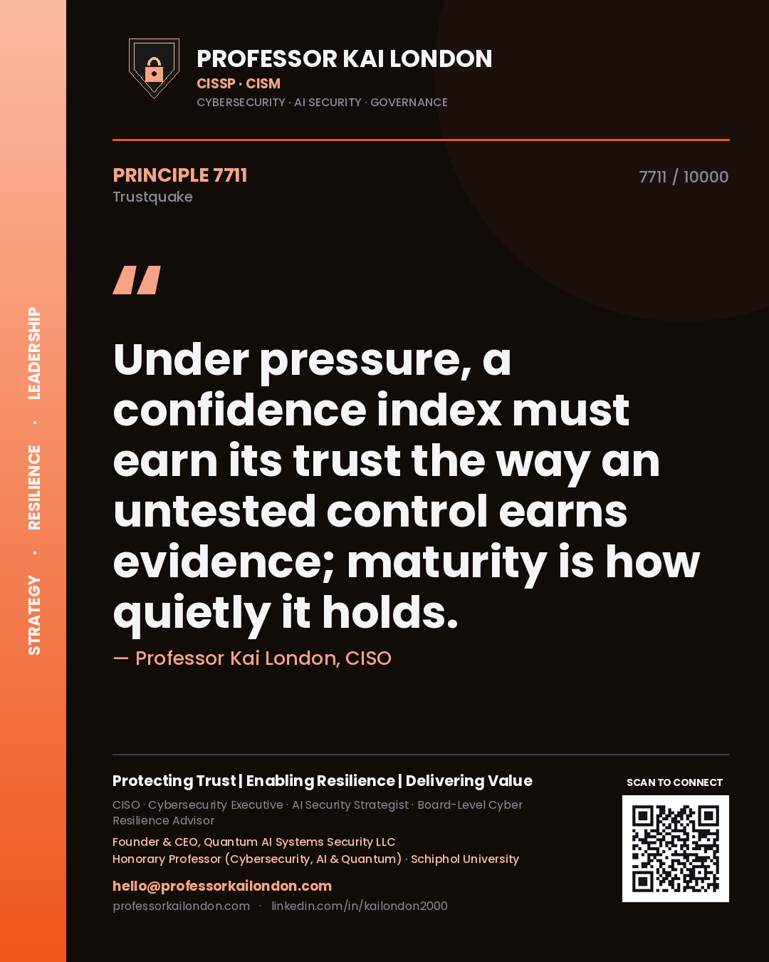 Professor Kai London principle 7711: Under pressure, a confidence index must earn its trust the way an untested control earns evidence; maturity is how quietly it holds.