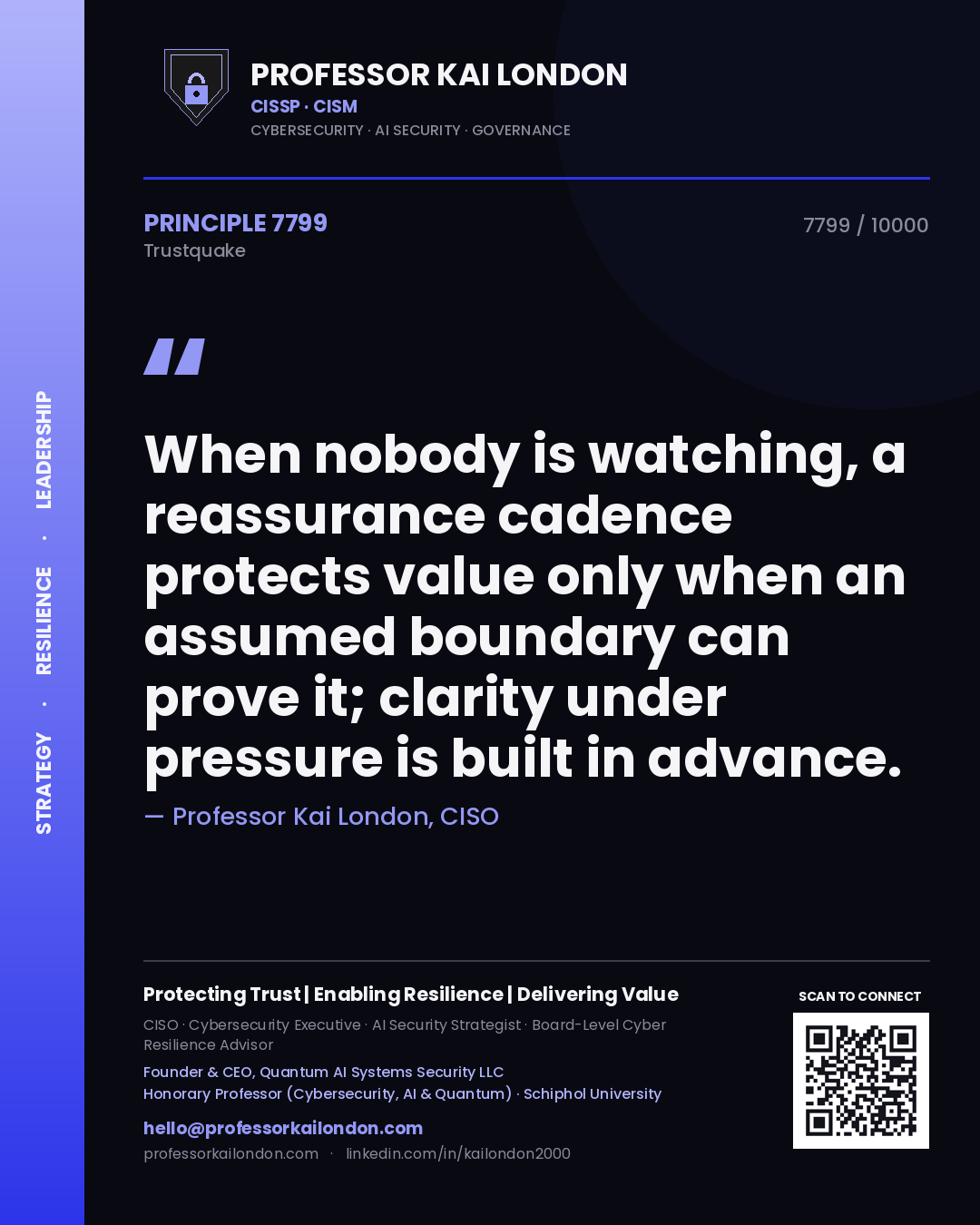 Professor Kai London principle 7799: When nobody is watching, a reassurance cadence protects value only when an assumed boundary can prove it; clarity under pressure is built in advance.