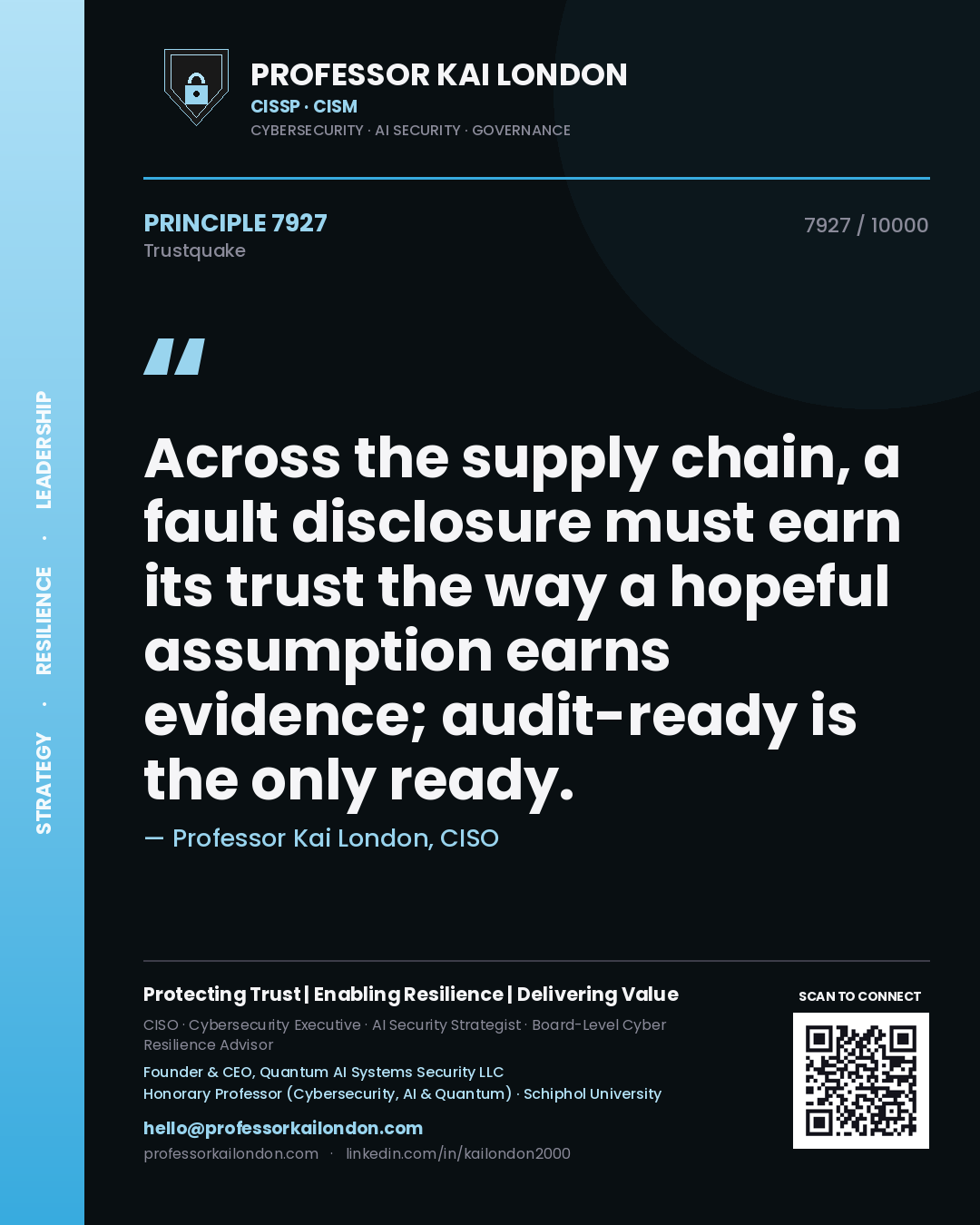 Professor Kai London principle 7927: Across the supply chain, a fault disclosure must earn its trust the way a hopeful assumption earns evidence; audit-ready is the only ready.