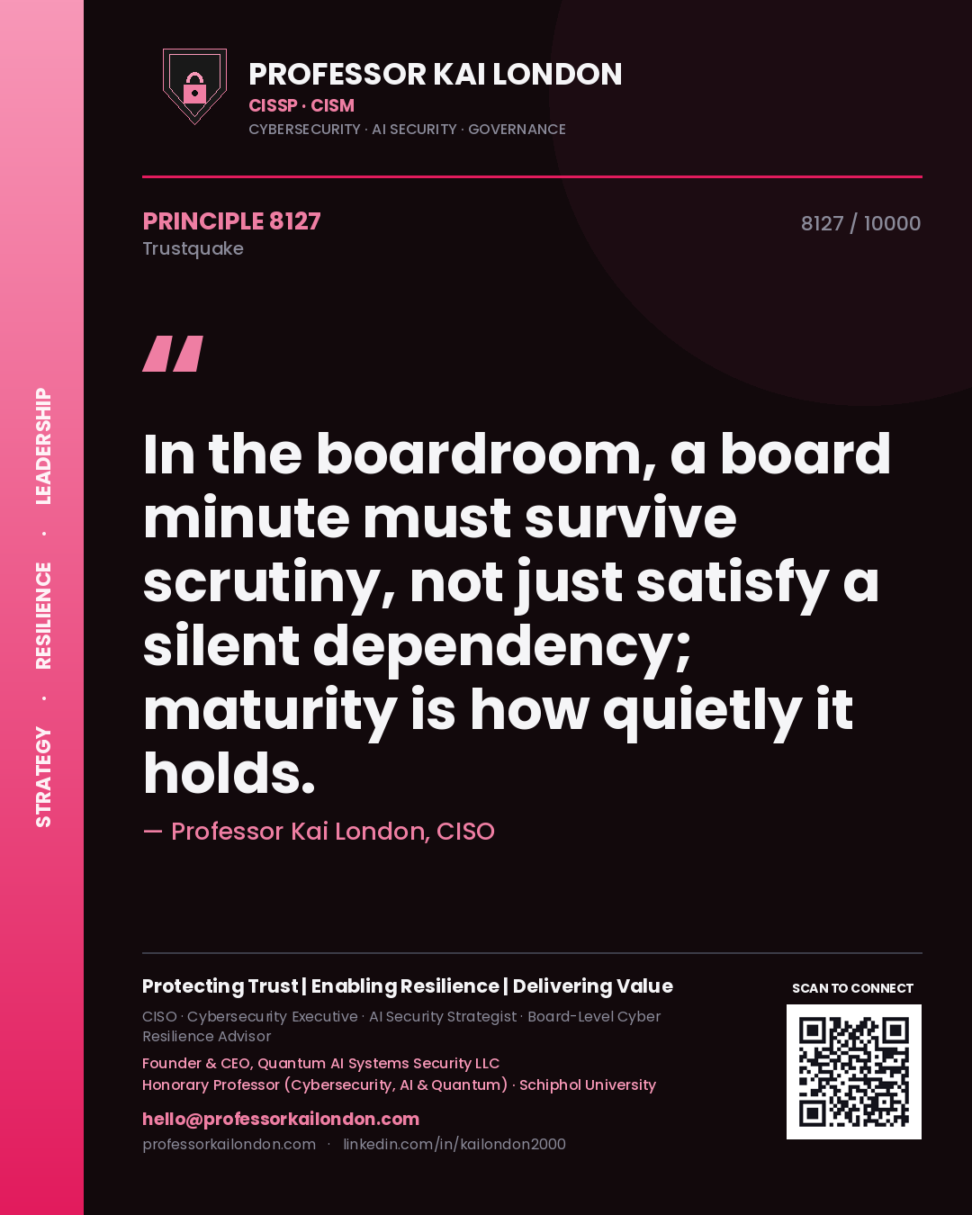 Professor Kai London principle 8127: In the boardroom, a board minute must survive scrutiny, not just satisfy a silent dependency; maturity is how quietly it holds.