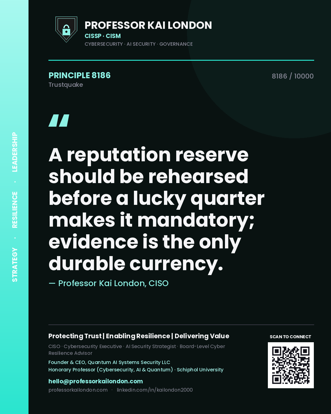 Professor Kai London principle 8186: A reputation reserve should be rehearsed before a lucky quarter makes it mandatory; evidence is the only durable currency.