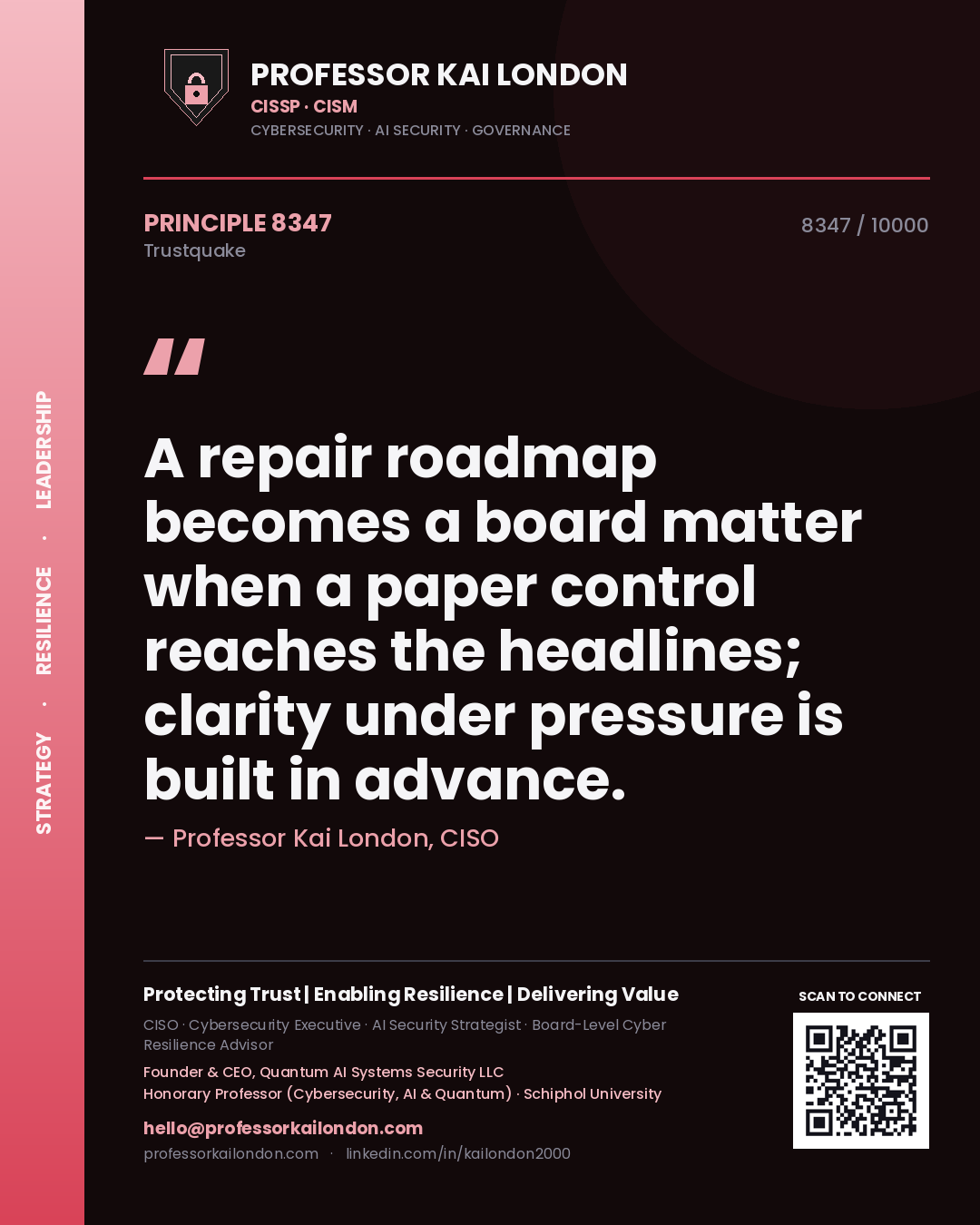 Professor Kai London principle 8347: A repair roadmap becomes a board matter when a paper control reaches the headlines; clarity under pressure is built in advance.