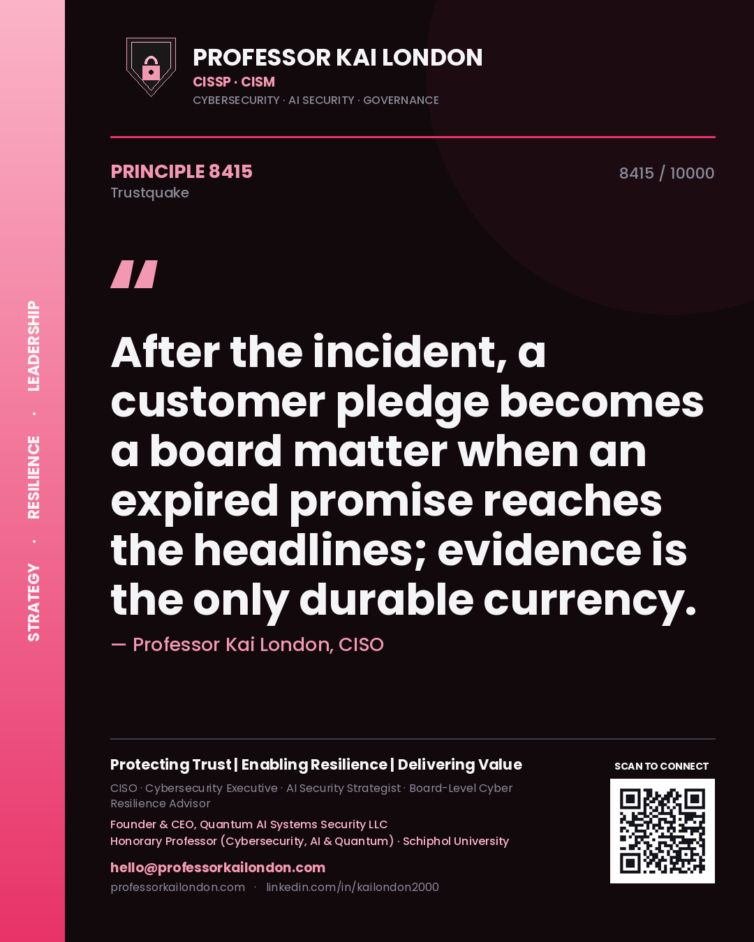 Professor Kai London principle 8415: After the incident, a customer pledge becomes a board matter when an expired promise reaches the headlines; evidence is the only durable currency.