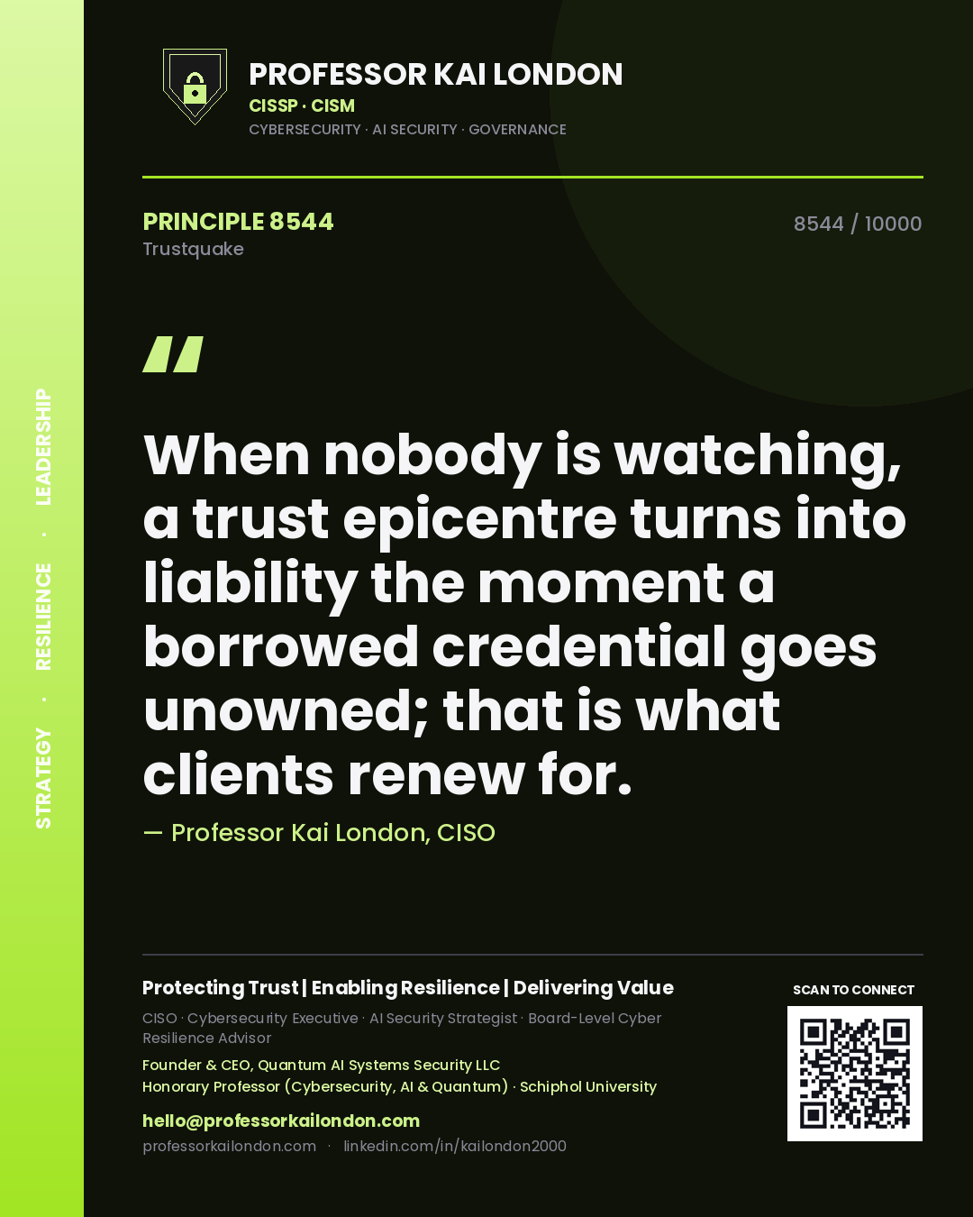 Professor Kai London principle 8544: When nobody is watching, a trust epicentre turns into liability the moment a borrowed credential goes unowned; that is what clients renew for.