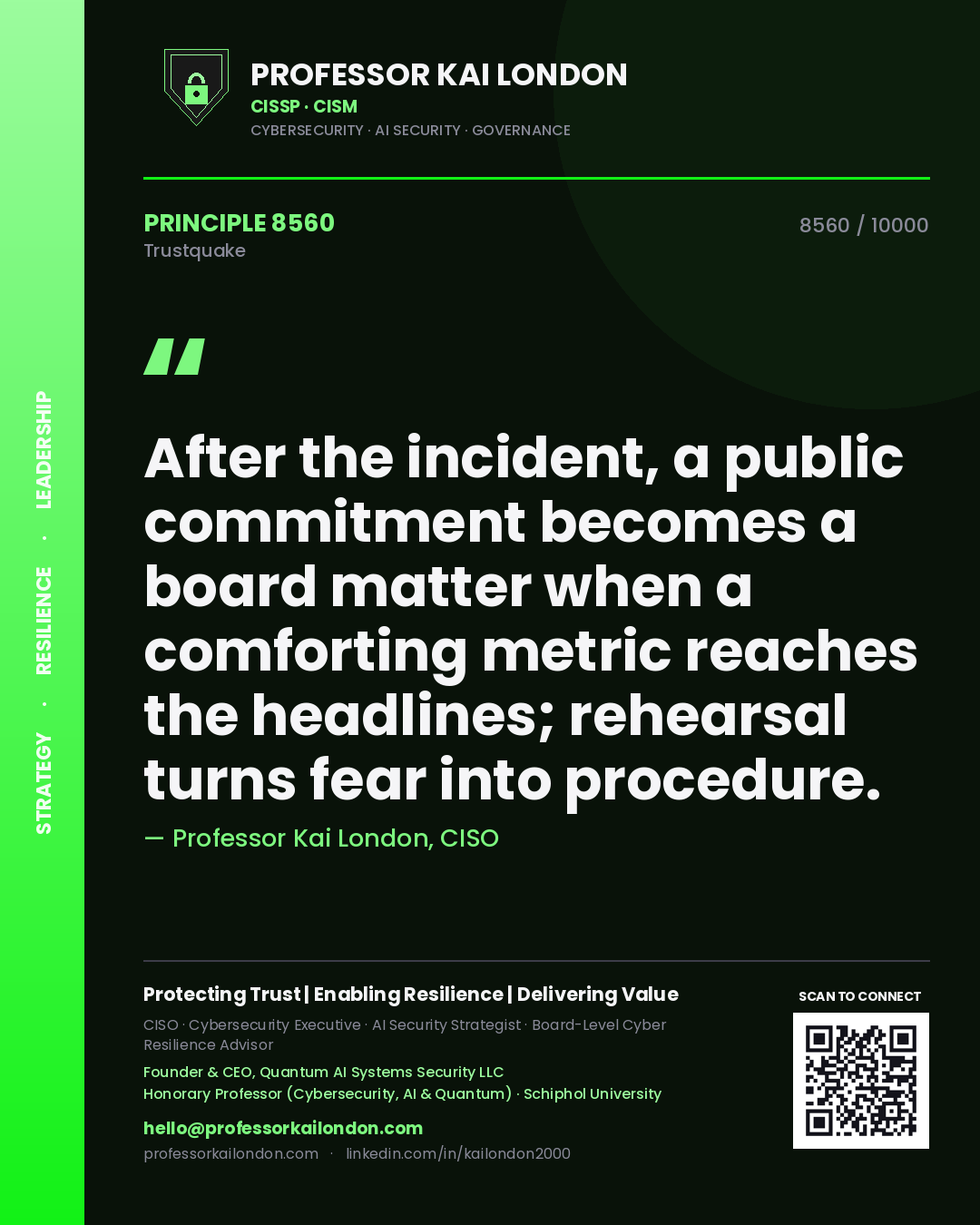 Professor Kai London principle 8560: After the incident, a public commitment becomes a board matter when a comforting metric reaches the headlines; rehearsal turns fear into procedure.