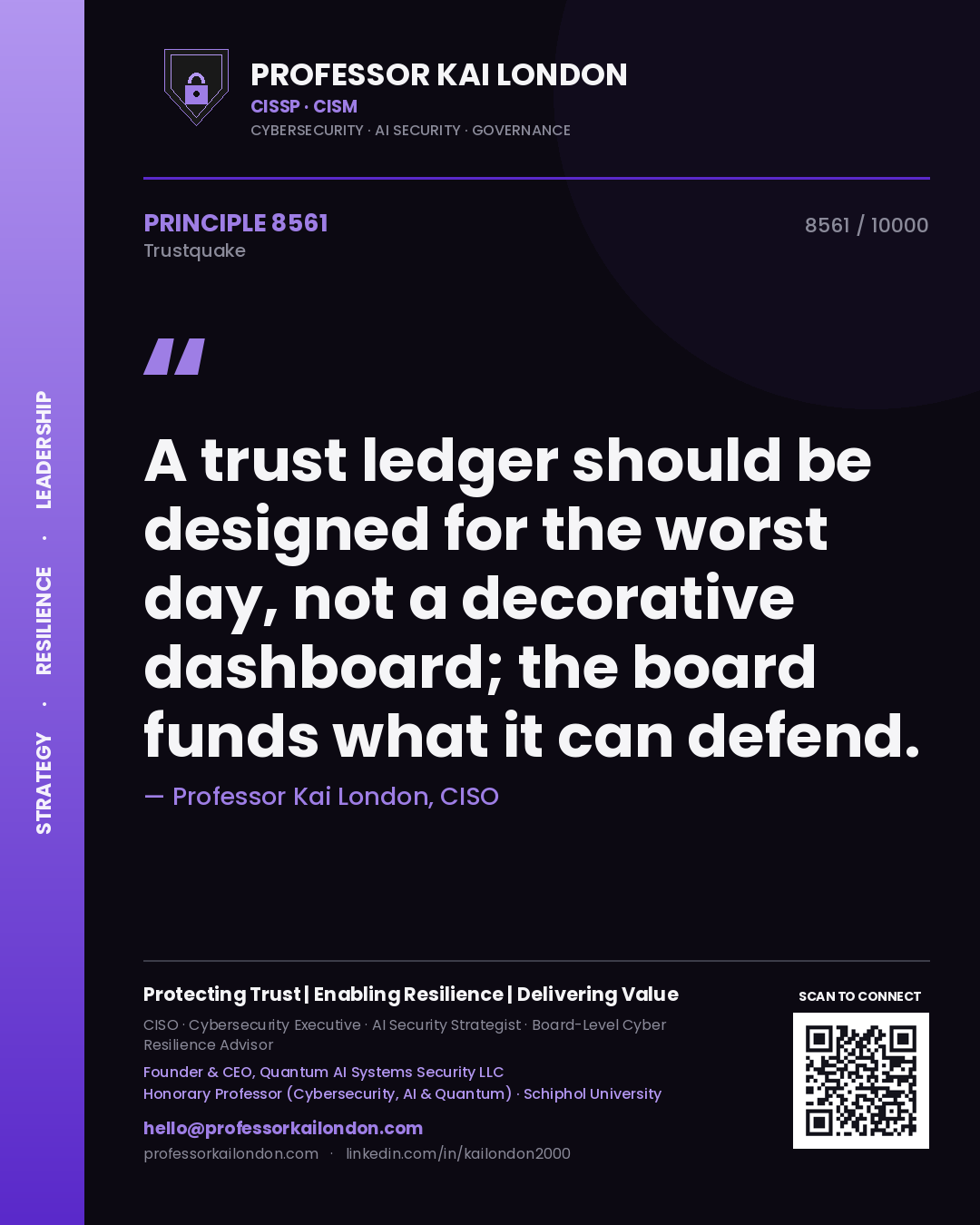 Professor Kai London principle 8561: A trust ledger should be designed for the worst day, not a decorative dashboard; the board funds what it can defend.