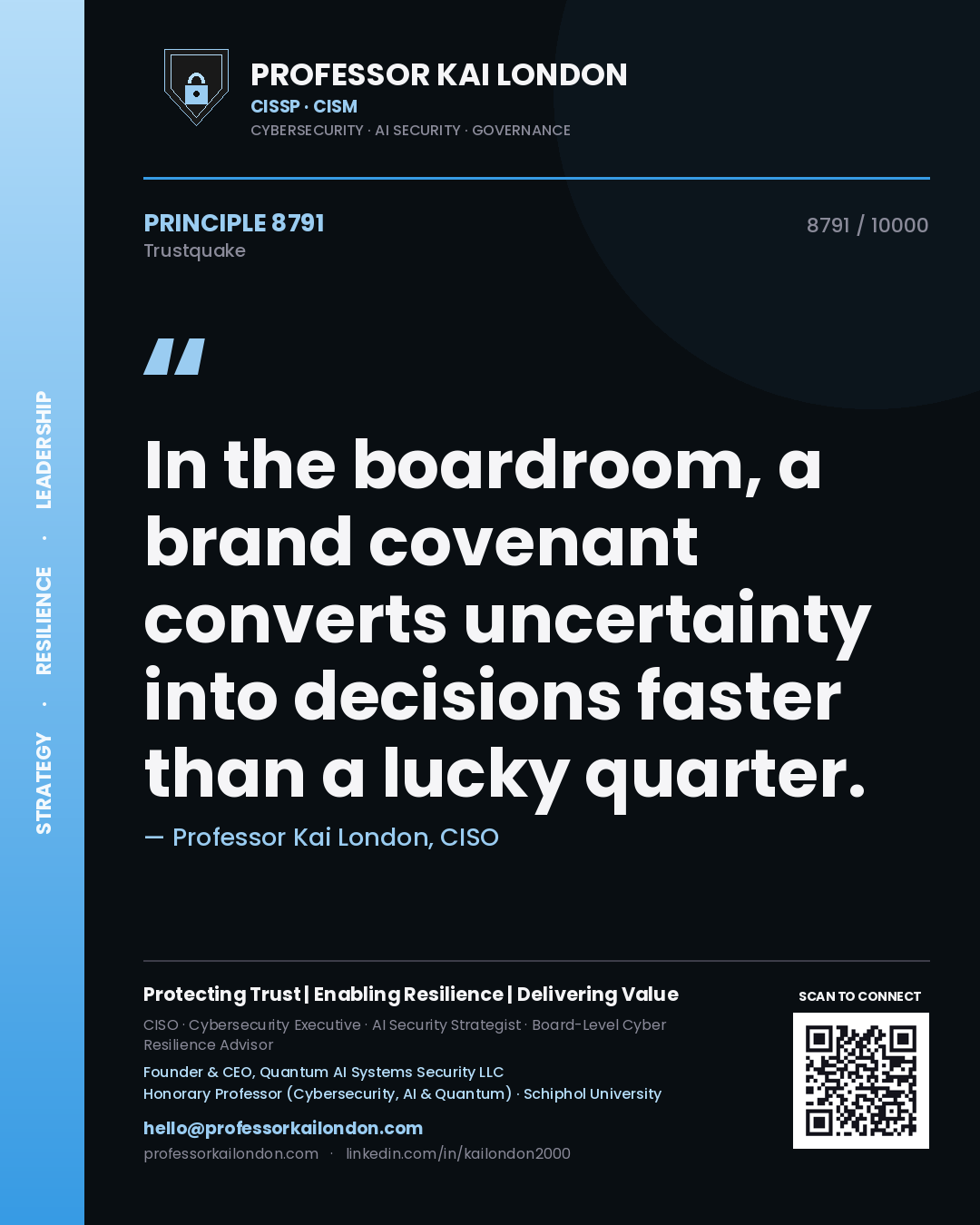 Professor Kai London principle 8791: In the boardroom, a brand covenant converts uncertainty into decisions faster than a lucky quarter.