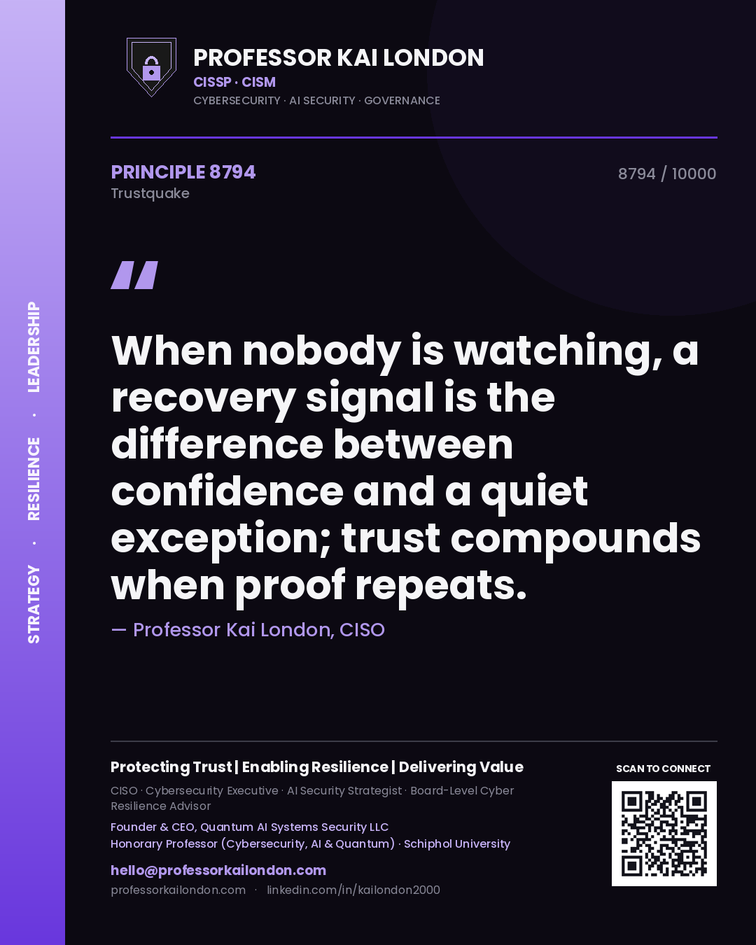 Professor Kai London principle 8794: When nobody is watching, a recovery signal is the difference between confidence and a quiet exception; trust compounds when proof repeats.
