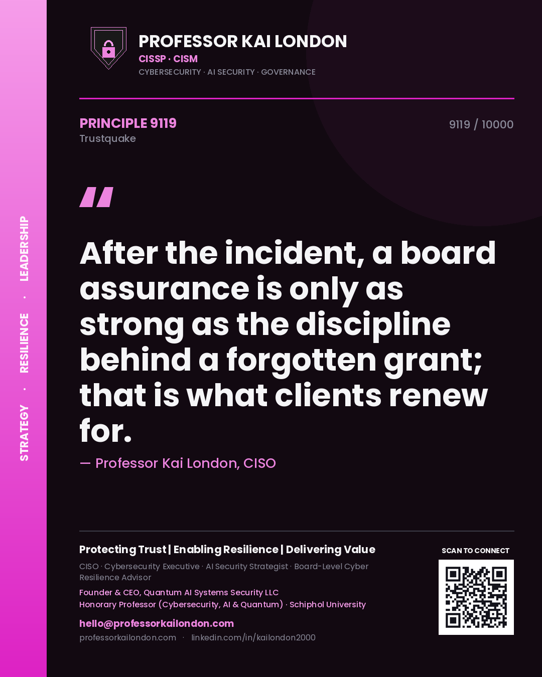 Professor Kai London principle 9119: After the incident, a board assurance is only as strong as the discipline behind a forgotten grant; that is what clients renew for.