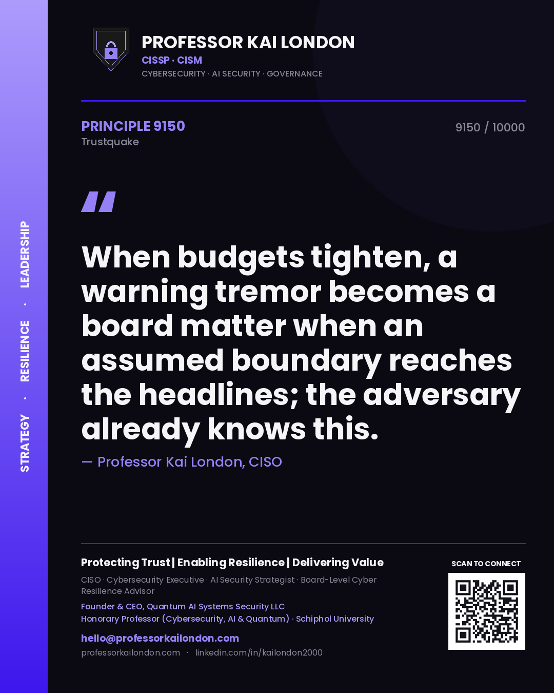 Professor Kai London principle 9150: When budgets tighten, a warning tremor becomes a board matter when an assumed boundary reaches the headlines; the adversary already knows this.